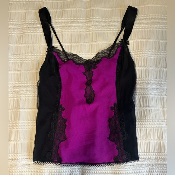 Betsey Johnson Tops - Black and Purple Lace Trim Camisole